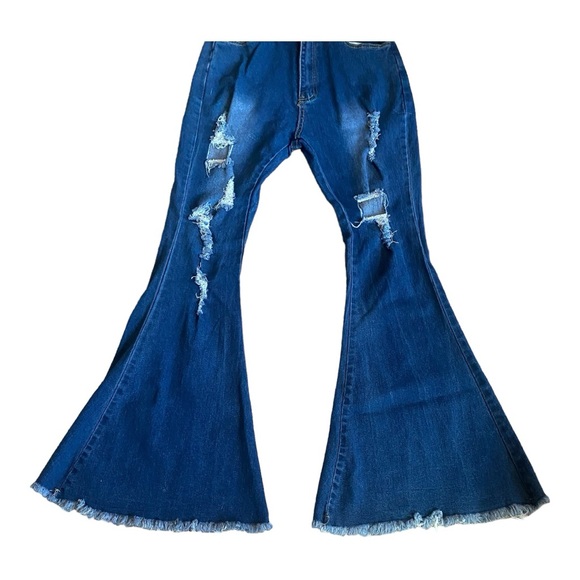 High Waisted Flared Raw Hem Jeans - Picture 7 of 7